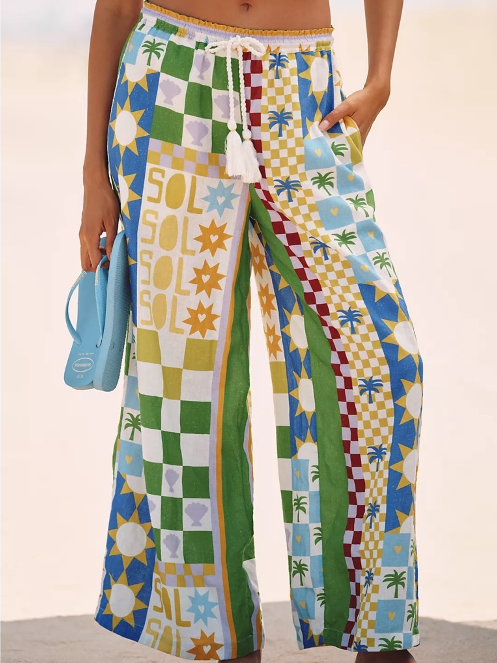 Celandine Wide-Leg Linen Blend Pants Size XXS NWT Tropical Sol Print